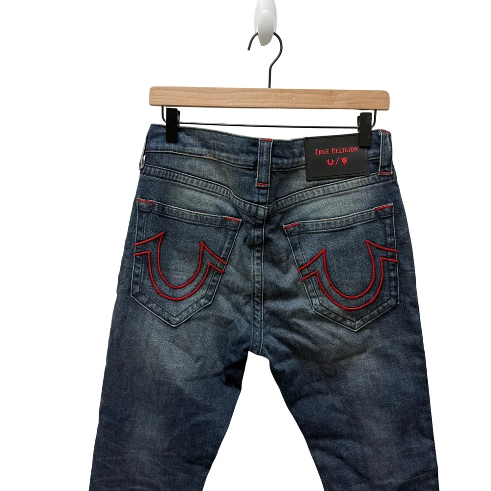 True Religion Manchester United Distressed Slim Moto Jeans‎ Dark Wash Mens 30